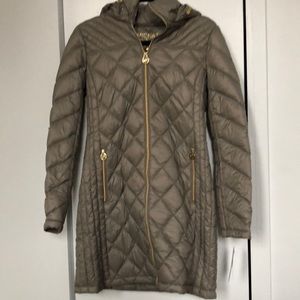 Michael Kors taupe gray winter coat with gold
